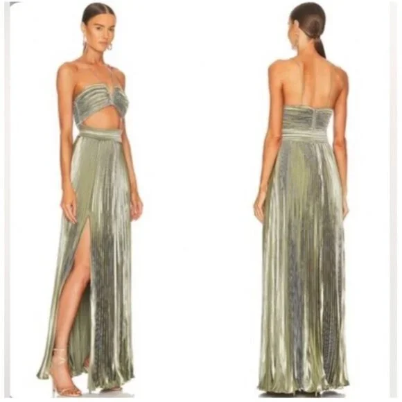 AIIFOS Gilda Gown Metallic Gunmetal Pleated Grey